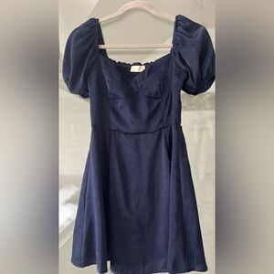 Altar’d State S navy blue mini dress with puff sleeves